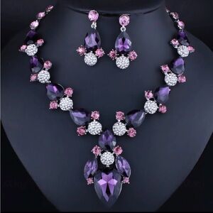 Elegant Purple and Pink Necklace & Earring Set